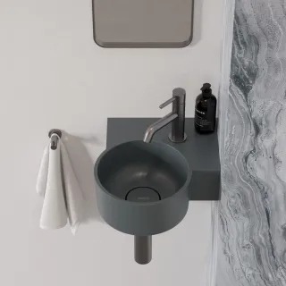 Omnires OVO M+ kompozytowa umywalka nablatowa/wisząca - prawa, 33 x 34 cm, ash grey mat OVO335UWPAG
