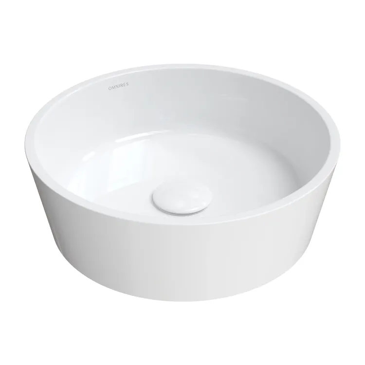 Omnires BARI M+ kompozytowa umywalka nablatowa, ø38 cm, biały połysk BARIUNBP