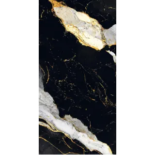Egen Nishanti Royal Black 60x120 cm płytka gresowa czarno-biały marmur ze złotymi żyłami połysk rect. (1.44)