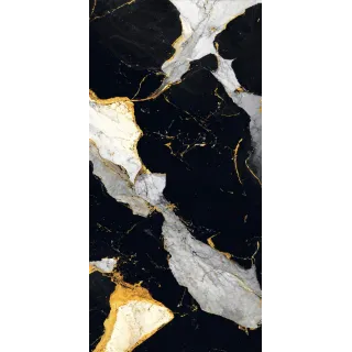 Egen Nishanti Royal Black 60x120 cm płytka gresowa czarno-biały marmur ze złotymi żyłami połysk rect. (1.44)