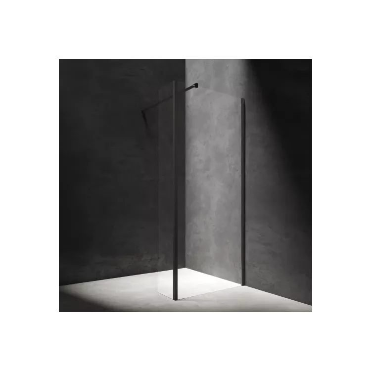 Omnires MARINA kabina prysznicowa walk-in ze ścianką boczną, 100 x 30 cm, czarny mat, szkło transparentne MA1030BLTR