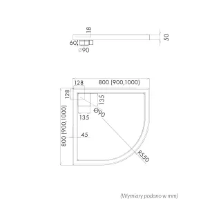 Schedpol Brodzik kompozytowy Stabilsound Plus® Omega Black Stone 100x100x5 cm R55, półokrągły 3.0460/C/ST