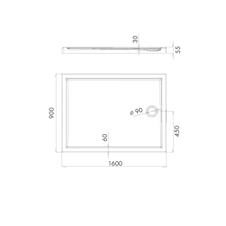 Schedpol Brodzik kompozytowy Stabilsound Plus® Corrina 90x160x5,5 cm, prostokątny z odpływem na krótszym boku 3.0255