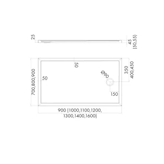 Schedpol Brodzik kompozytowy Stabilsound Plus® Corrina New 70x120x4,5 cm, prostokątny z odpływem na krótszym boku 3.4966