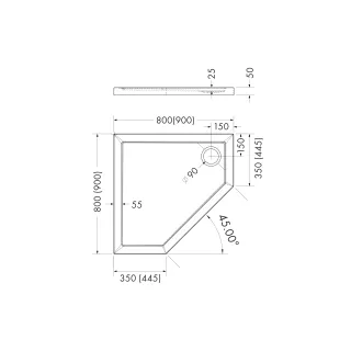 Schedpol Brodzik kompozytowy Stabilsound Plus® Corrina New 90x90x5 cm, pięciokątny 3.4398