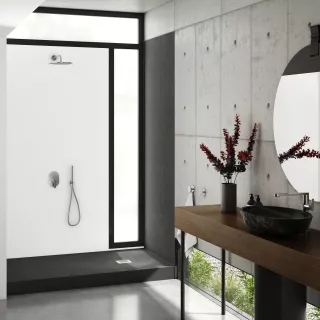 Schedpol Brodzik akrylowy zintegrowany z nośnikiem Stabilsound Plus® oraz obudową akrylową przeciągniętą do podłogi New Horizons