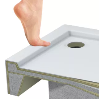 Schedpol Brodzik akrylowy zintegrowany z nośnikiem Stabilsound Plus® oraz obudową akrylową przeciągniętą do podłogi Competia 100