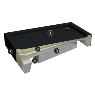 Schedpol Brodzik akrylowy zintegrowany z nośnikiem Stabilsound Plus® oraz obudową akrylową przeciągniętą do podłogi Medium Black