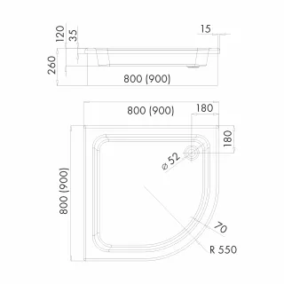 Schedpol Brodzik akrylowy zintegrowany z nośnikiem Stabilsound Plus® Grawello 90x90x26 cm R55, półokrągły 3.014