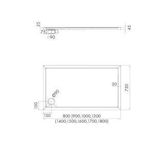 Schedpol Brodzik akrylowy Caspar New 75x150x4,5 cm, prostokątny z odpływem w narożniku 3.2381