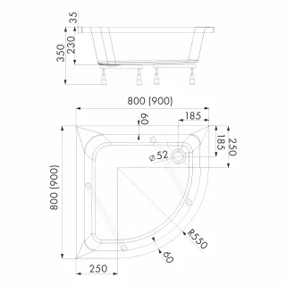 Schedpol Brodzik akrylowy Bona 90x90x27/41 cm R55, półokrągły 3.239