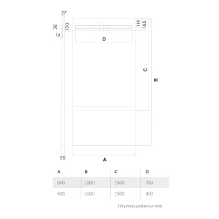 Schedpol Brodzik podpytkowy Stabilsound Plus® 130+50x90x5/12,5 cm, prostokątny z maskownicą Plate Slim 10.113/OLPL