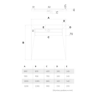 Schedpol Brodzik podpłytkowy Stabilsound Plus® 100x100x5/12,5 cm, kwadratowy z maskownicą Steel 10.003/OLKB/SL