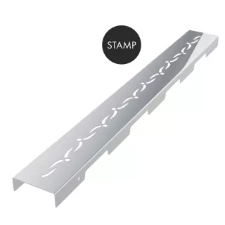 Schedpol Brodzik podpłytkowy Stabilsound Plus® 90x120x5/12,5 cm, prostokątny z odpływem na krótszym boku z maskownicą Stamp 10.0