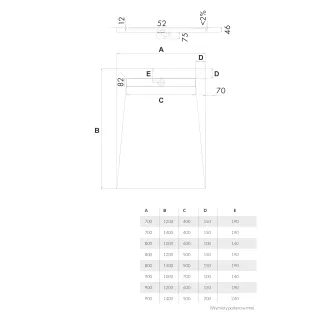 Schedpol Brodzik podpłytkowy Stabilsound Plus® 80x140x5/12,5 cm, prostokątny z odpływem na krótszym boku z maskownicą Stamp 10.0