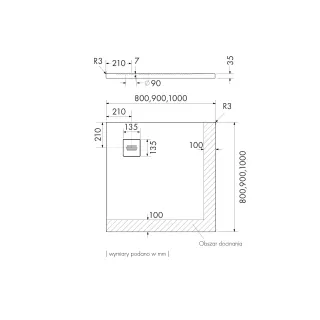Schedline Brodzik kompozytowy Stabilsound Plus® Protos Cement Stone 90x90x3,5 cm, kwadratowy 3SP.P1K-9090/CT/ST-M1/CT/ST
