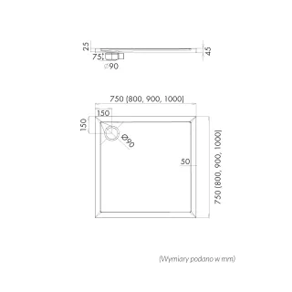 Schedline Brodzik akrylowy Sharper 75x75x4,5 cm, kwadratowy 3S.S1K-7575