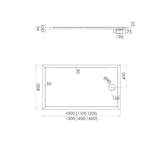 Schedline Brodzik akrylowy Sharper 80x160x5 cm, prostokątny z odpływem na krótszym boku 3S.S2P-80160