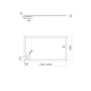 Schedline Brodzik akrylowy Sharper 100x120x4,5 cm, prostokątny z odpływem w narożniku 3S.S1P-100120