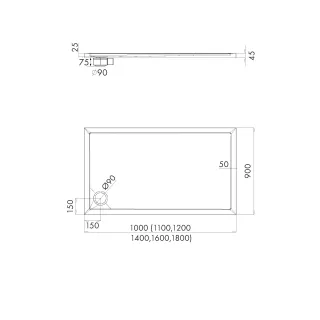 Schedline Brodzik akrylowy Sharper Black Stone 90x120x4,5 cm, prostokątny 3S.S1P-90120/C/ST