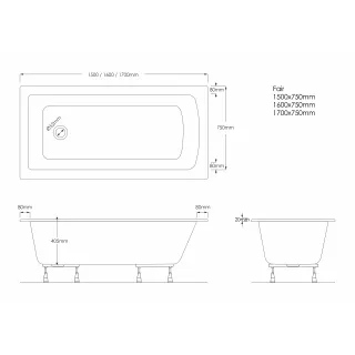 Schedline wanna akrylowa Stabilsound Plus® Fair 170x75x57 cm, prostokątna ze stelażem 3WSP.F1P-17075