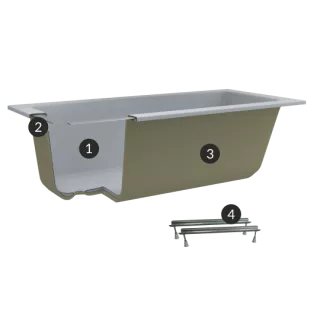 Schedline wanna akrylowa Stabilsound Plus® Vella 2.0 180x80x57 cm, prostokątna ze stelażem 3WSP.V2P-18080