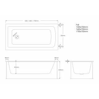Schedline wanna akrylowa Stabilsound Plus® Fair SET 170x75x57 cm, prostokątna z nośnikiem 3WSP.FS1P-17075