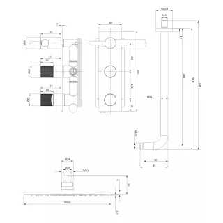 Omnires CONTOUR system prysznicowy podtynkowy, miedź szczotkowana SYSCT10CPB