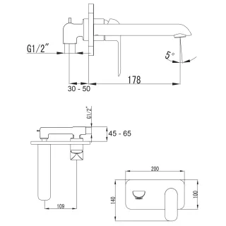 Omnires SACRAMENTO bateria umywalkowa podtynkowa, czarny mat SC2315BL
