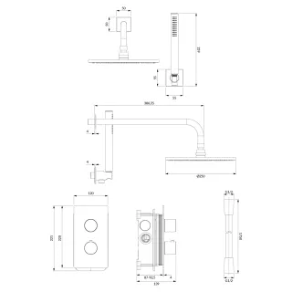 Omnires CONTOUR termostatyczny system prysznicowy podtynkowy, antracyt szczotkowany SYSCT11AT