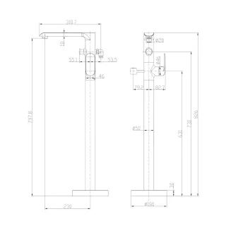 Omnires SACRAMENTO bateria wannowa wolnostojąca, chrom połysk SC2333XCR