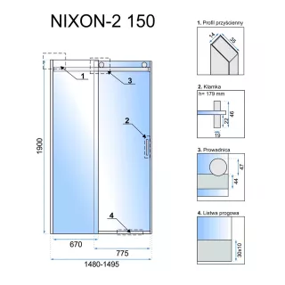 Rea DRZWI PRYSZNICOWE NIXON-2 CHROM 140 L REA-K5006